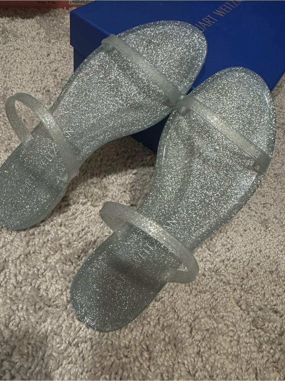 Stuart Weitzman Silver Glitter Jelly Sandals